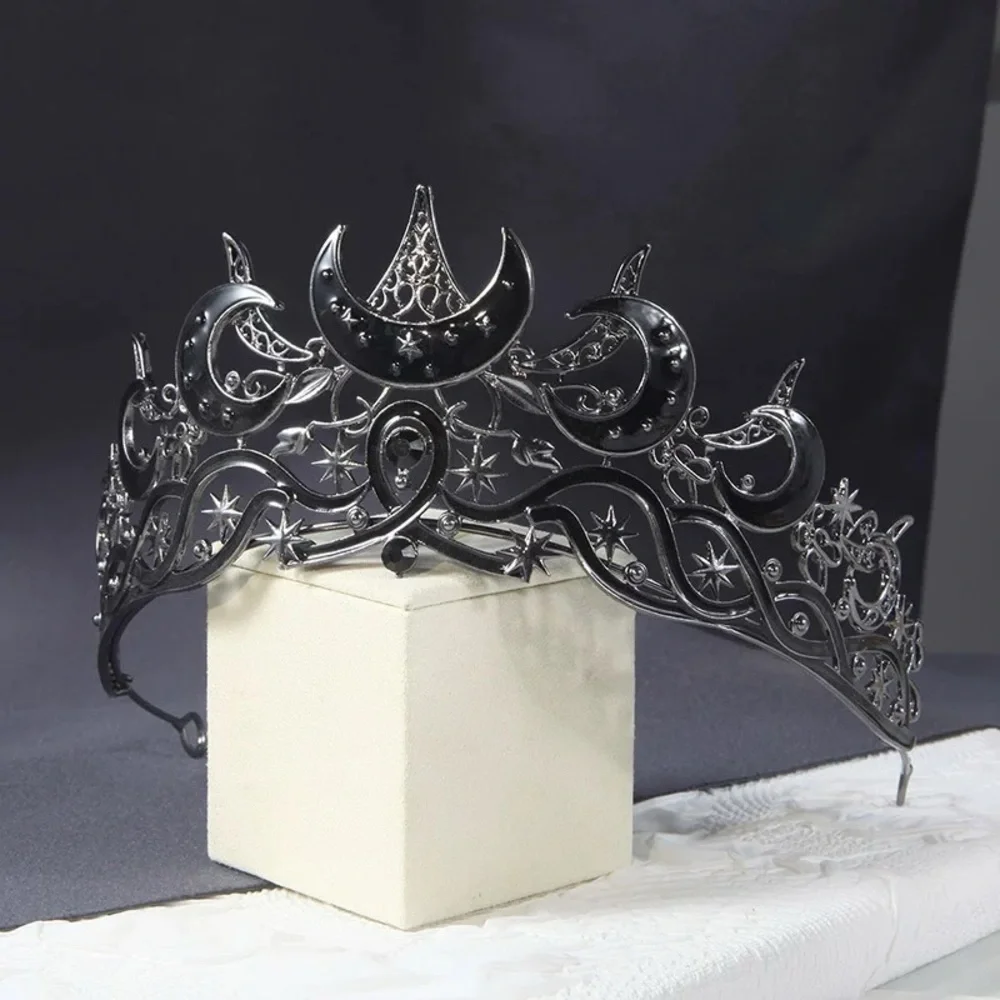 Elegant Black Crescent Moon Tiara